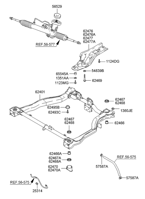 2001 Hyundai Accent Crossmember Complete Diagram for 62410-25030