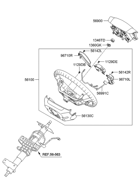 2010 Hyundai Santa Fe Steering Wheel Assembly Diagram for 56100-0W630-HZ