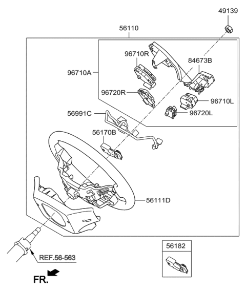 2019 Hyundai Santa Fe XL Steering Wheel Assembly Diagram for 56110-B8AK0-UNB