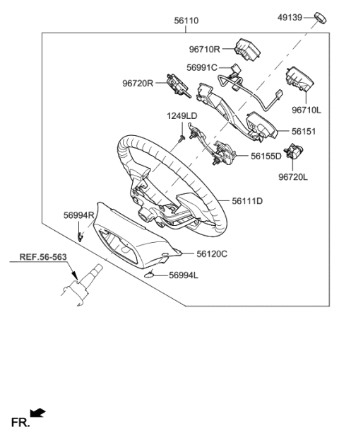 2014 Hyundai Accent Steering Remote Control Switch Assembly, Right Diagram for 96700-1R100-4X