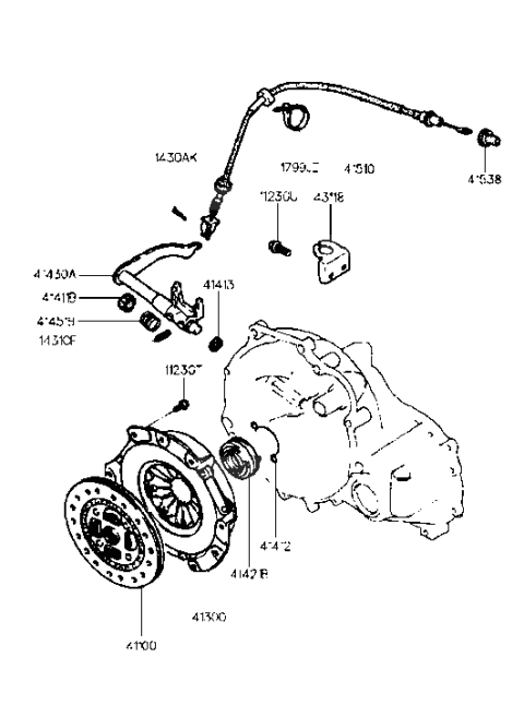 1990 Hyundai Excel Shaft Complete-Clutch REALESE Diagram for 41430-36600
