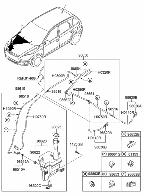 2010 Hyundai Elantra Touring Windsheild Washer Nozzle Assembly Diagram for 98630-2L100