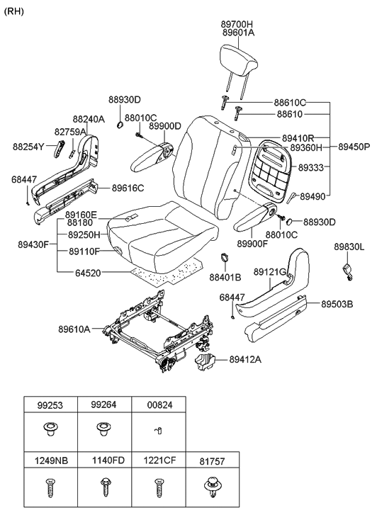 Hyundai 89260-4J121-KS2 Seat Cushion Covering Assembly, Rear, Right