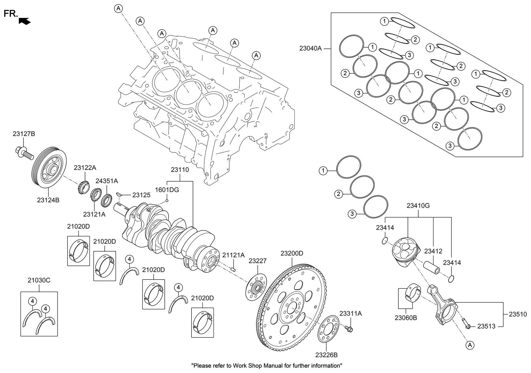 Hyundai 23041-3LZS0 Piston & Pin & Snap Ring Assembly