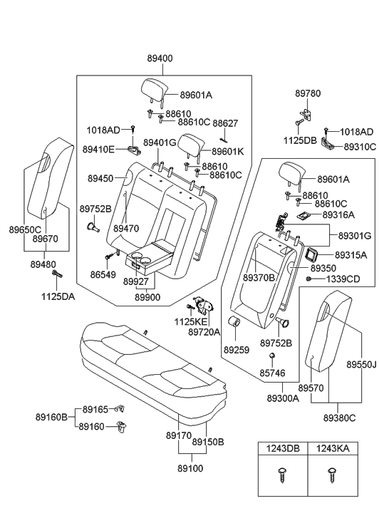 Hyundai 89600-0A010-U7B Back Side Assembly-Rear Seat,RH