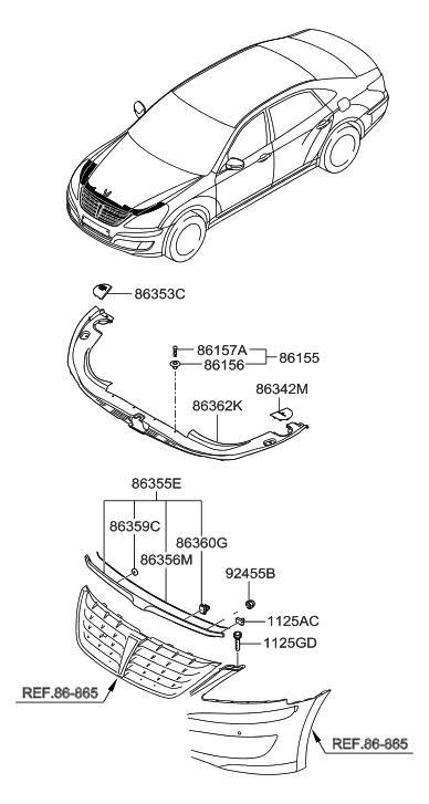 Hyundai 86370-3N100 Garnish Assembly-Radiator Grille,Upper