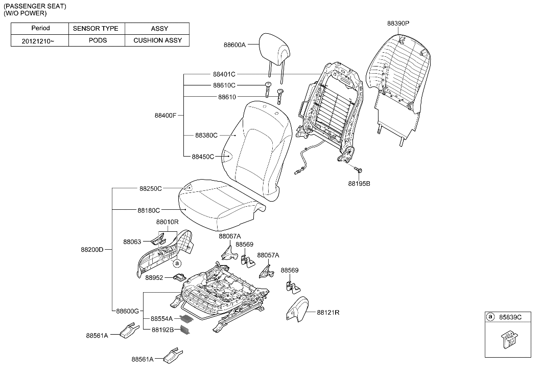 Hyundai 88108-B8540-ZZG Cushion Assembly-Front Seat,Passenger