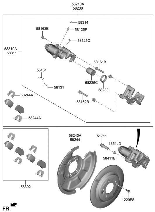 Hyundai 58311-M5A00 CALIPER Kit-RR Brake,RH