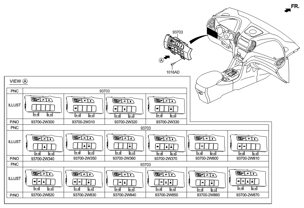 Hyundai 93700-B8110-RYN Switch Assembly-Side Crash Pad Low