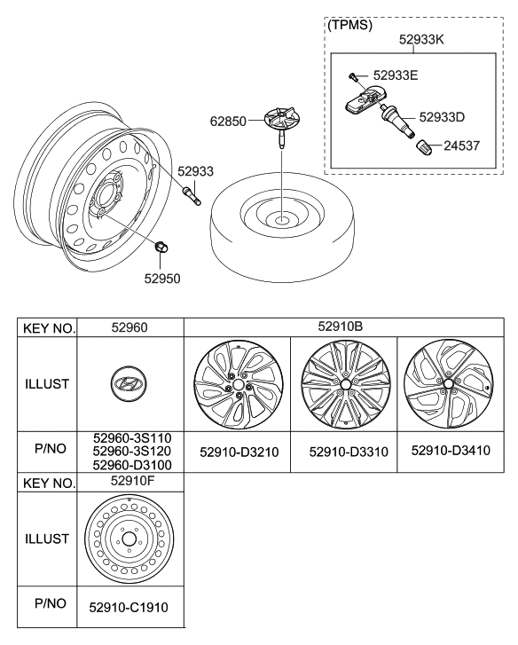Hyundai 52910-D3310 17 Inch Wheel