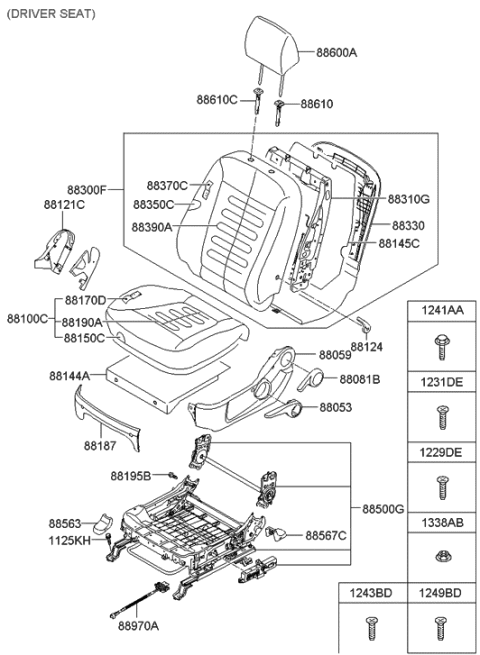 2006 Hyundai Santa Fe Track Assembly-Front Seat Driver Diagram for 88500-0W060-J9