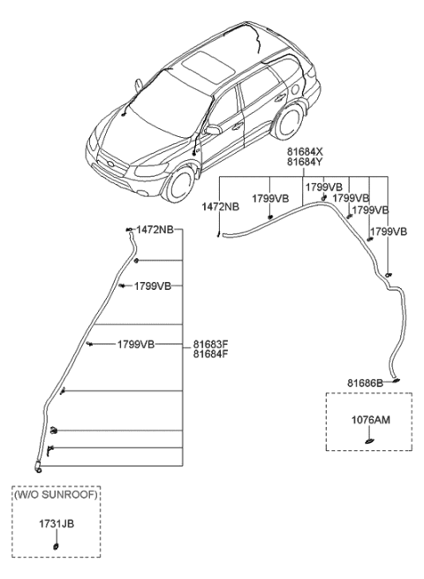 2006 Hyundai Santa Fe Hose Assembly-Sunroof Drain Rear Diagram for 81684-2B000