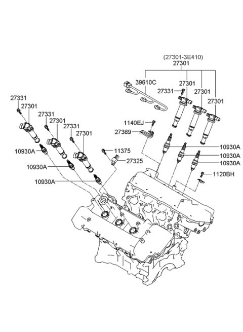 2006 Hyundai Santa Fe Coil Assembly-Ignition Diagram for 27301-3E100