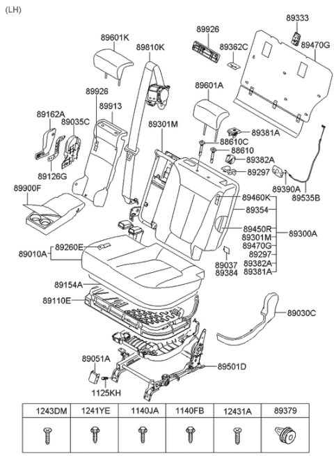 2006 Hyundai Santa Fe Back Assembly-Rear Seat LH Diagram for 89300-2B110-J9P