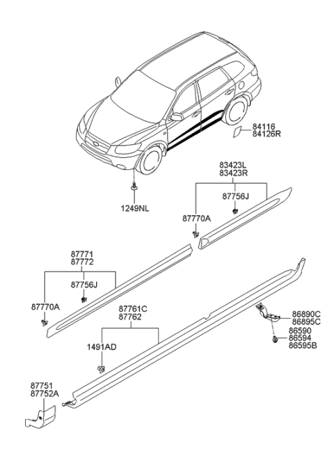 2006 Hyundai Santa Fe Moulding Assembly-Side Sill Rear,RH Diagram for 87740-2B000