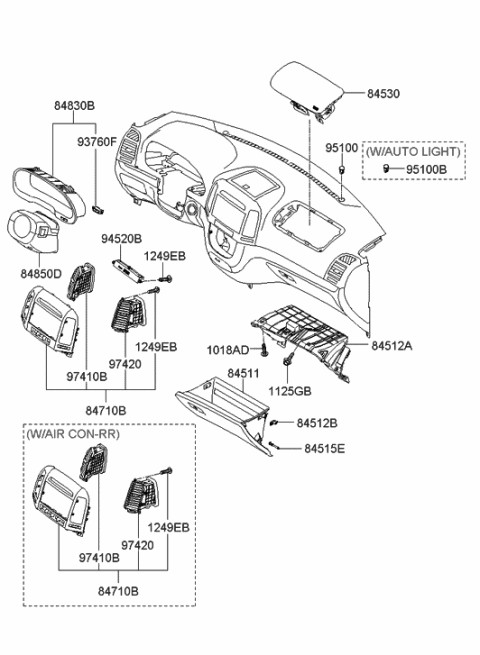 2006 Hyundai Santa Fe Steering Shroud Shroud Assembly Diagram for 84850-2B000-WK