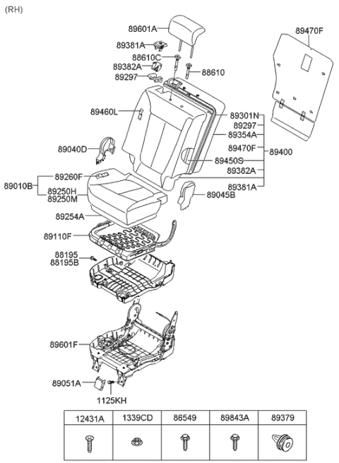 2006 Hyundai Santa Fe Back Assembly-Rear Seat RH Diagram for 89400-2B110-J4U