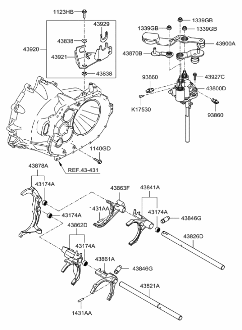 2006 Hyundai Santa Fe Gear Shift Control (MTM) Diagram 1