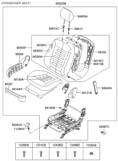 2006 Hyundai Santa Fe Front Passenger Side Seat Back Covering Diagram for 88460-2B100-J4U