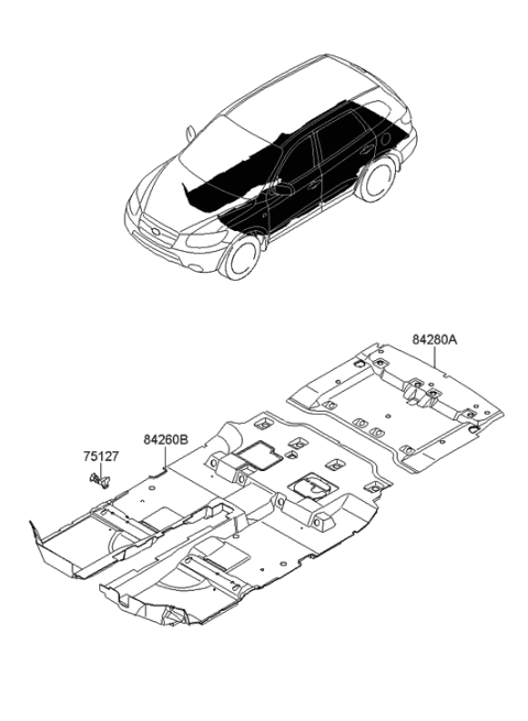 2006 Hyundai Santa Fe Carpet Assembly-Rear Floor Diagram for 84280-2B000-J4