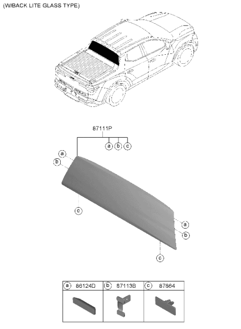 2023 Hyundai Santa Cruz Rear Window Glass & Moulding Diagram 2