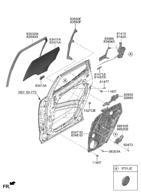2023 Hyundai Santa Cruz RUN-RR DR WINDOW GLASS,RH Diagram for 83540-K5000