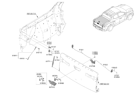 2022 Hyundai Santa Cruz LATCH & ROD ASSY-TAILGATE,RH Diagram for 818J2-K5000