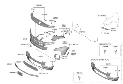 2023 Hyundai Santa Cruz MOULDING-FRT BPR LICENSE PLATE Diagram for 86529-K5000