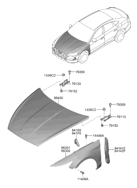 2023 Hyundai Sonata Fender & Hood Panel Diagram