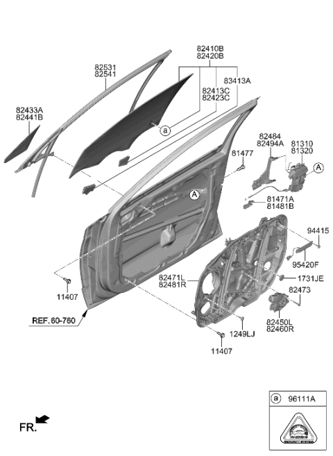 2023 Hyundai Sonata Front Door Window Regulator & Glass Diagram