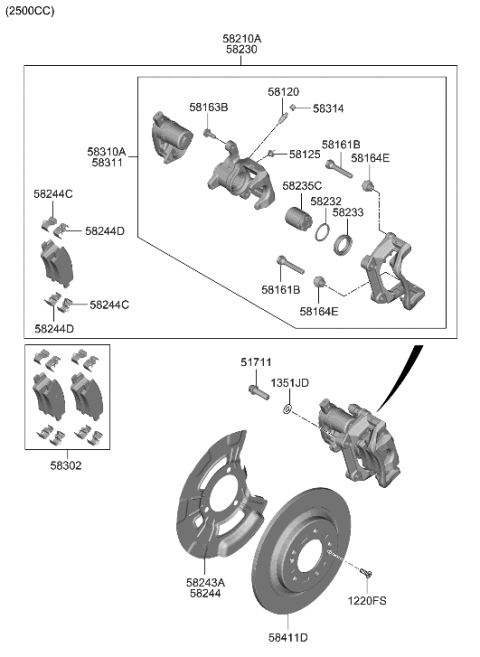 2023 Hyundai Sonata CALIPER KIT-RR BRAKE,RH Diagram for 58311-L1A75