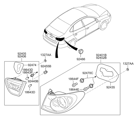2007 Hyundai Elantra Lamp Assembly-Rear Combination Inside,RH Diagram for 92404-2H000