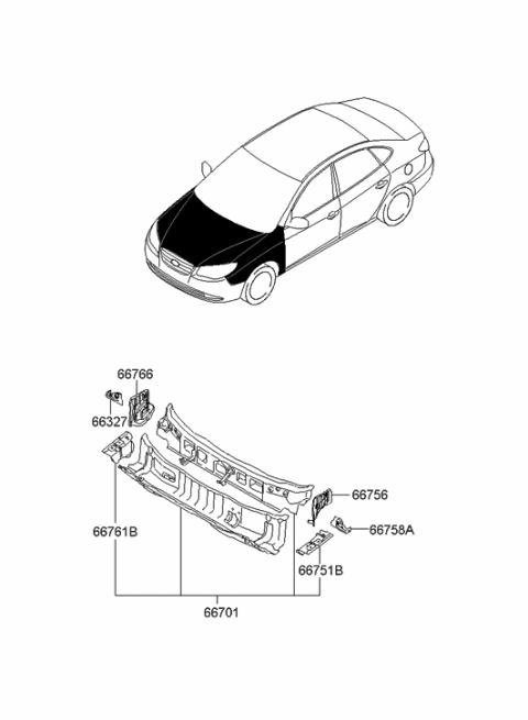 2010 Hyundai Elantra Panel-Cowl Side Outer Upper,RH Diagram for 66766-2H010