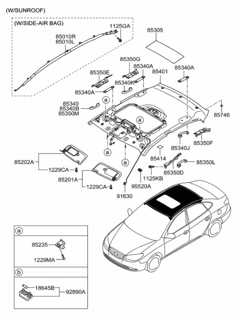 2006 Hyundai Elantra Sunvisor & Head Lining Diagram 2