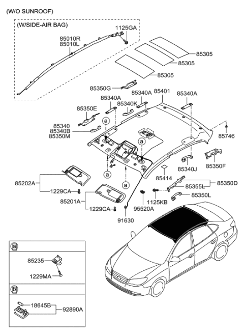 2006 Hyundai Elantra Headlining Assembly Diagram for 85301-2H102-8M