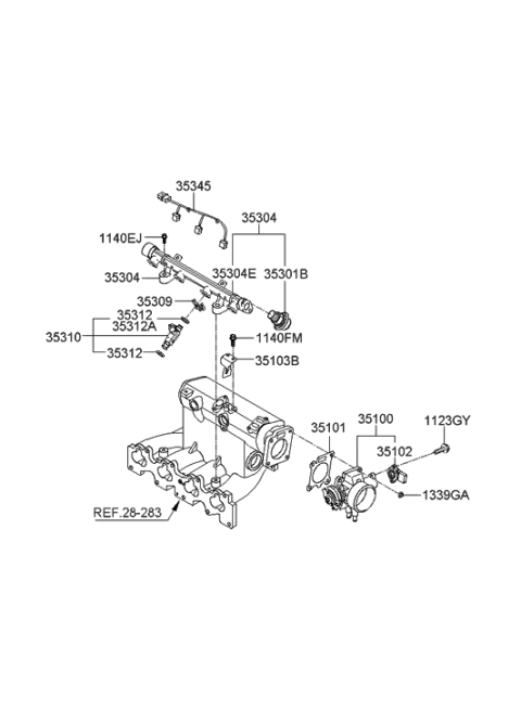 2010 Hyundai Elantra Throttle Body & Injector Diagram