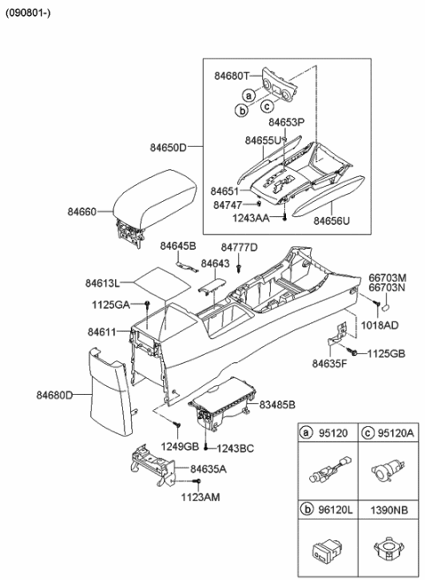 2009 Hyundai Elantra Console Armrest Assembly Diagram for 84660-2H700-NWH