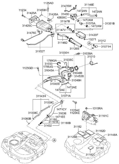 2010 Hyundai Elantra Filler Neck & Hose Assembly Diagram for 31030-2H610
