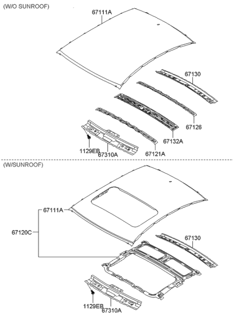 2006 Hyundai Elantra Rail Assembly-Roof Front Diagram for 67121-2H000