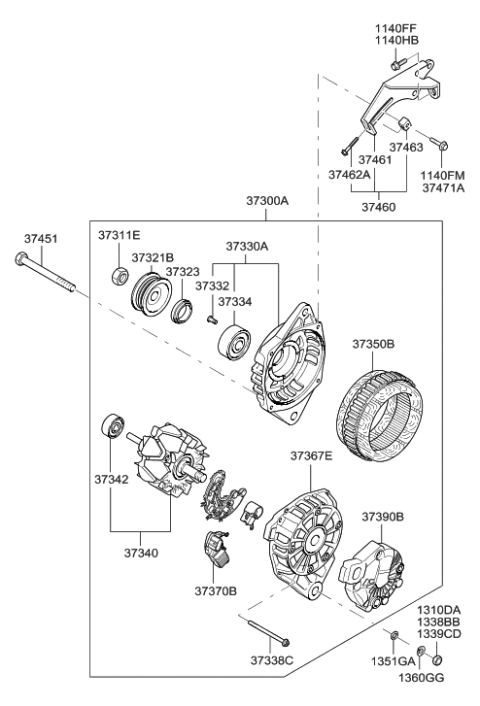 2006 Hyundai Elantra Generator Assembly Diagram for 37300-23650