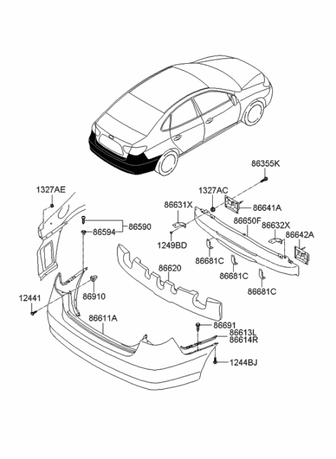 2006 Hyundai Elantra Bracket-Rear Bumper,Upper,LH Diagram for 86681-2H000