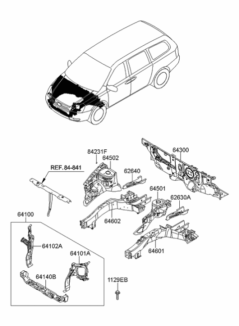 2007 Hyundai Entourage Panel Complete-Radiator Support Diagram for 64100-4J010