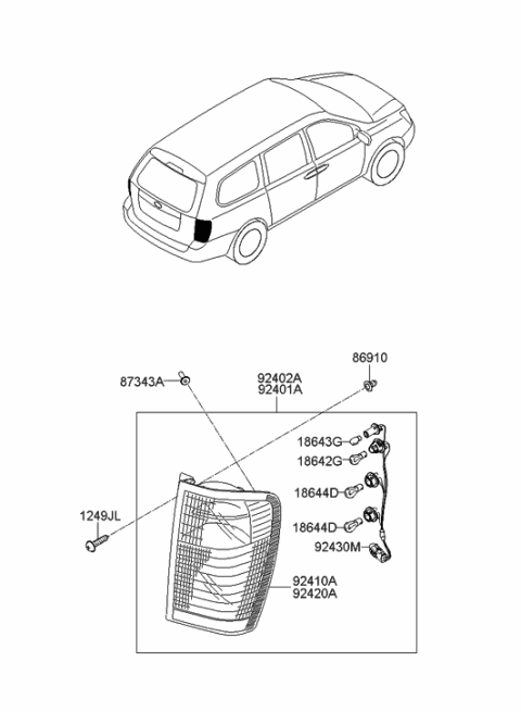 2006 Hyundai Entourage Lamp Holder And Wiring Assembly Diagram for 92415-4J000