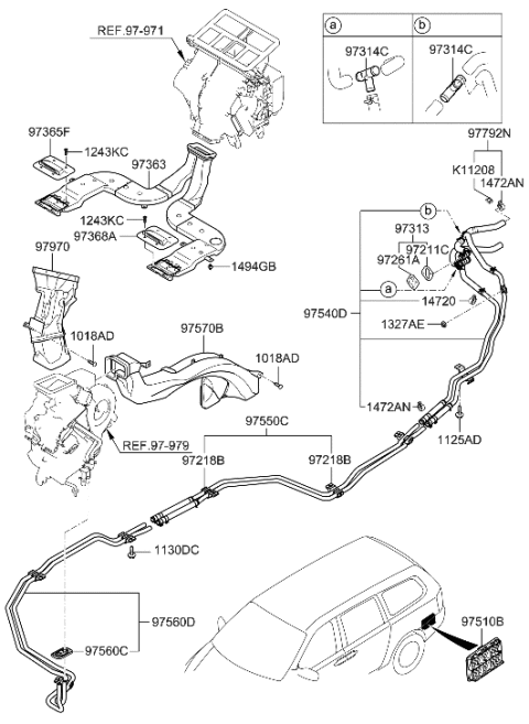 2006 Hyundai Entourage Duct-Rear Heating Joint Diagram for 97364-4D000
