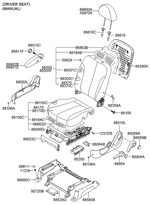 2007 Hyundai Entourage Front Driver Side Seat Cushion Covering Diagram for 88160-4D012-CS2
