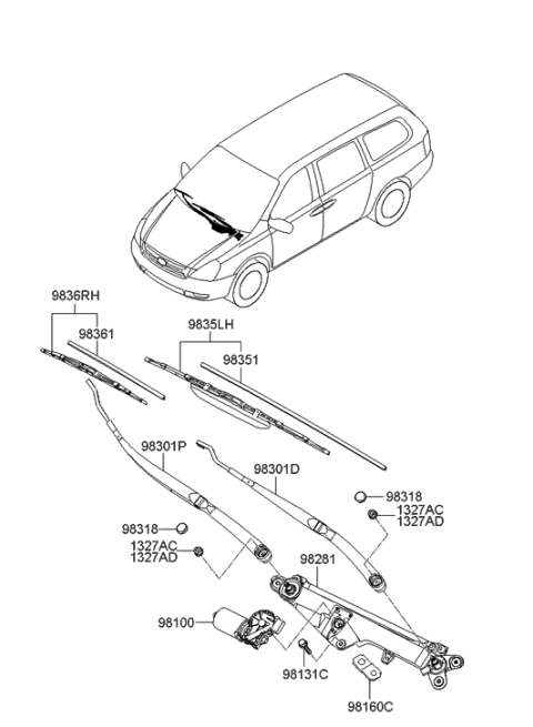 2008 Hyundai Entourage Wiper Blade Rubber Assembly(Drive) Diagram for 98351-4D000