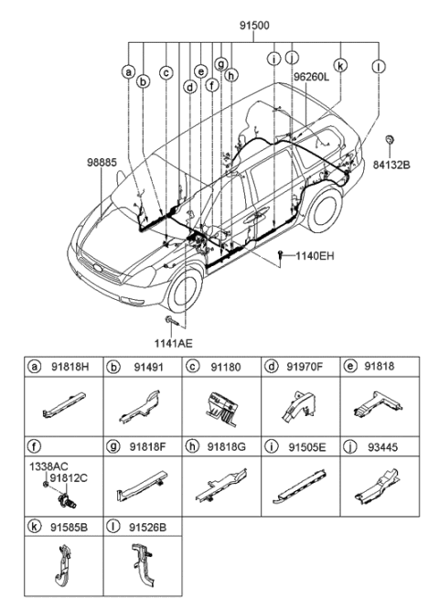 2007 Hyundai Entourage Wiring Assembly-Floor Diagram for 91505-4D502