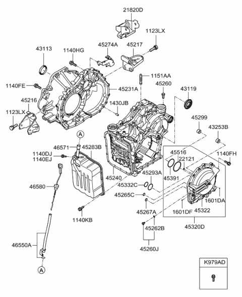 2007 Hyundai Entourage Bracket-Roll Support,Front Diagram for 45216-3A570