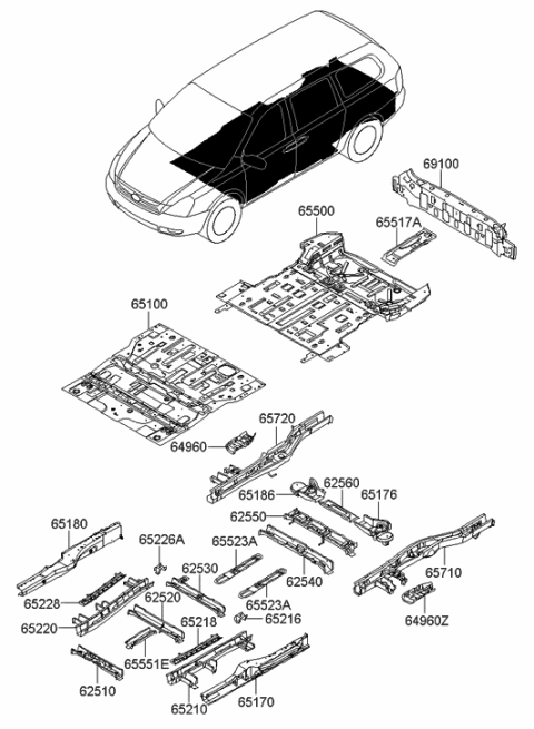 2006 Hyundai Entourage Member Assembly-2nd Seat Mounting,Rear Diagram for 65610-4D500