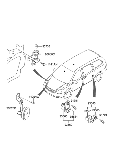 2007 Hyundai Entourage Horn Assembly-Burglar Alarm Diagram for 96660-4D000